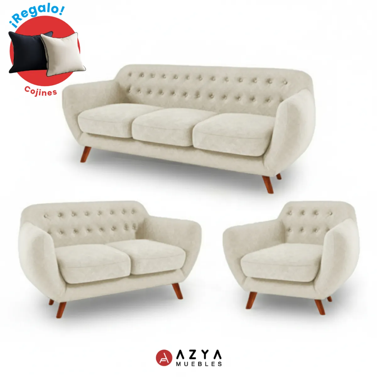AZYA MUEBLES - Juego de Sala Ceres 3-2-1 + Cojines Decorativos