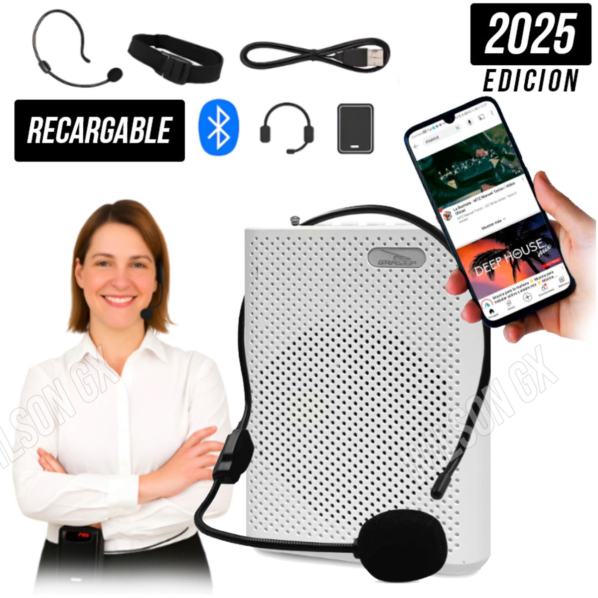 GENERICO - Amplificador De Voz Portátil Vincha Correa Bluetooth Recargable USB 2025