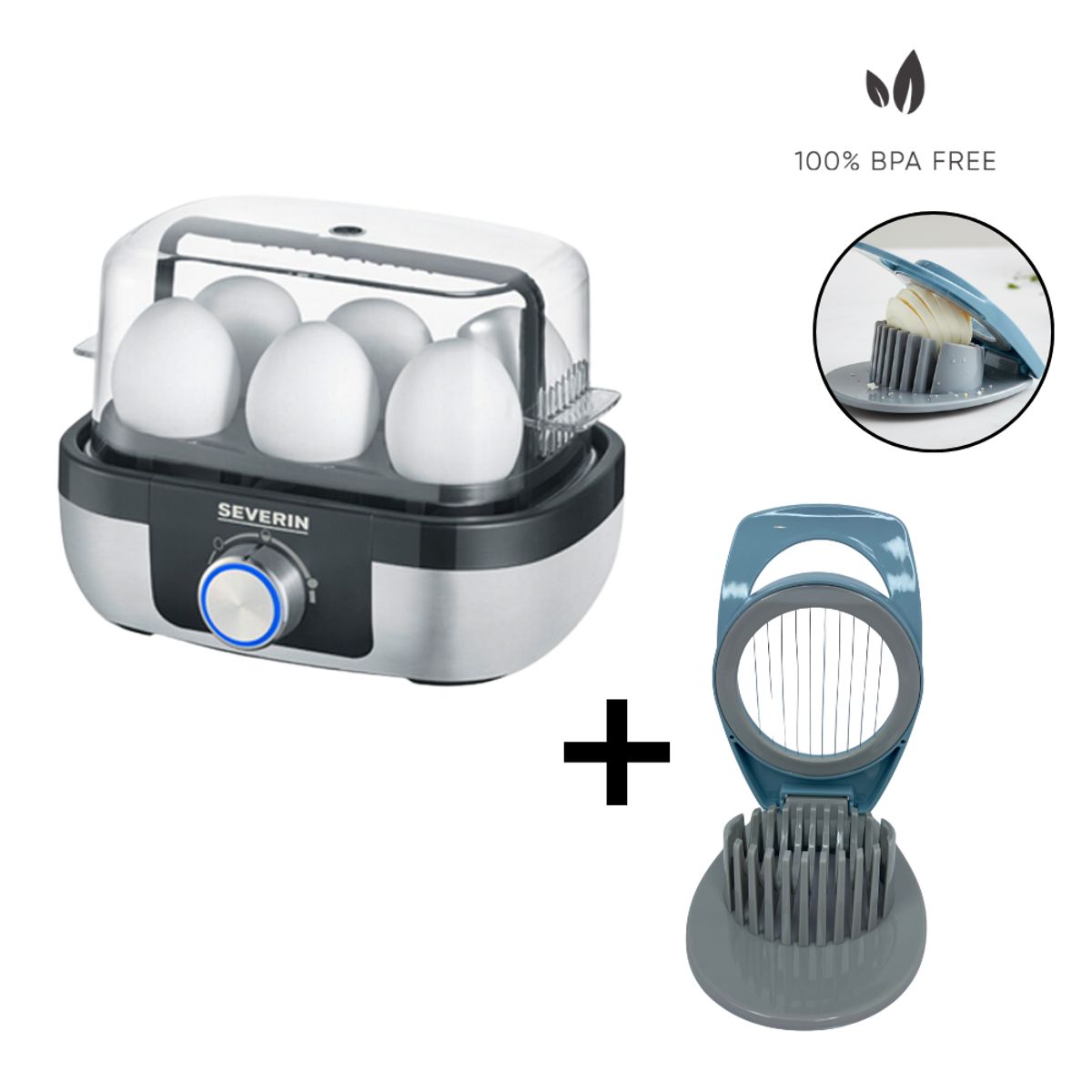 SEVERIN - COMBO Hervidor de huevos premium + Cortador de huevos multiusos