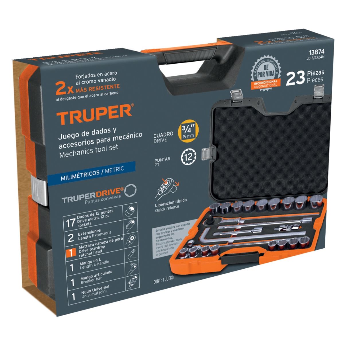TRUPER - Herramientas para mecanico, cuadro 3/4"Juego de 23 mm RACING TRUPER