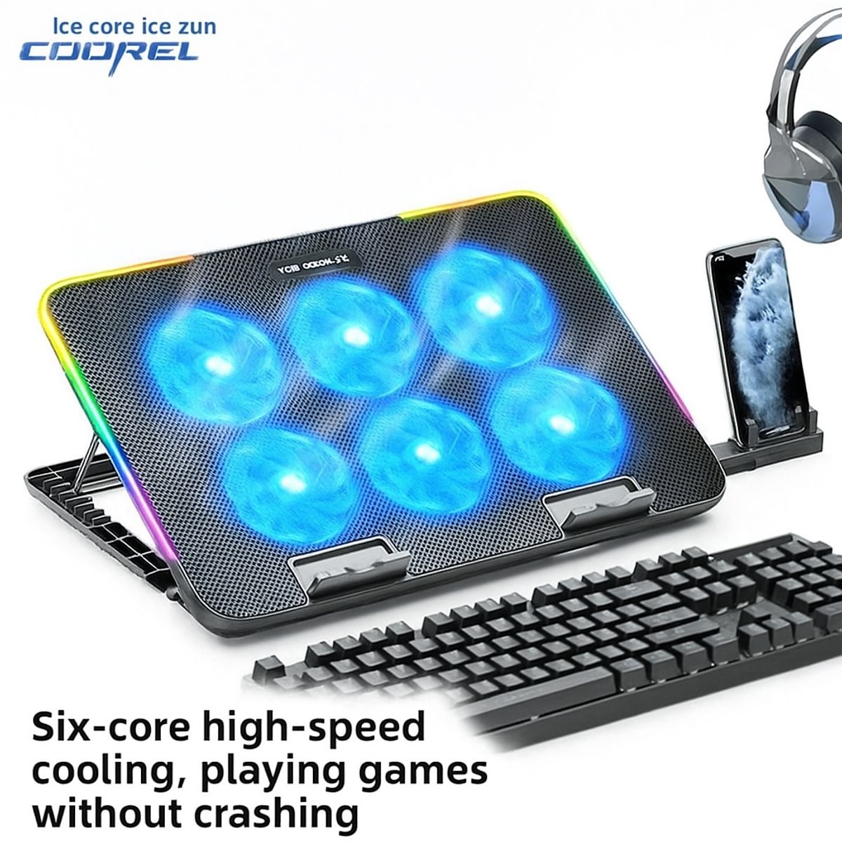 GENERICO - Soporte laptop 6 Coolers Aluminio con Pantalla LED