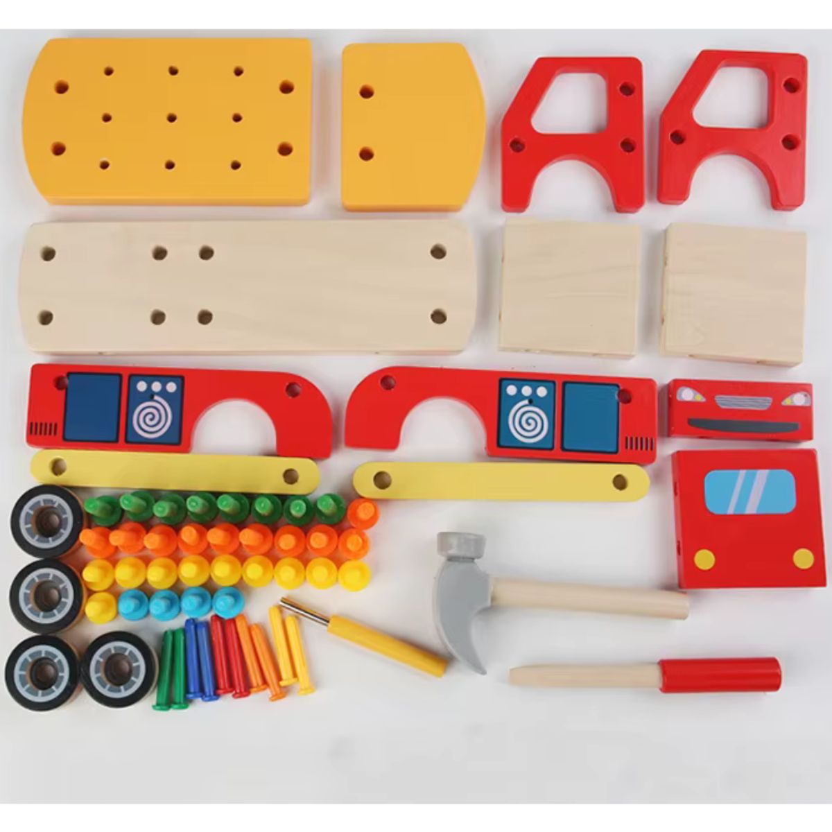 GENERICO - Carrito Educativo de Madera con Clavijero y Herramientas