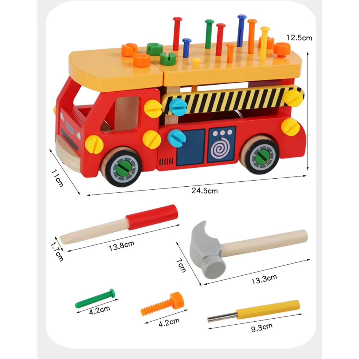 GENERICO - Carrito Educativo de Madera con Clavijero y Herramientas