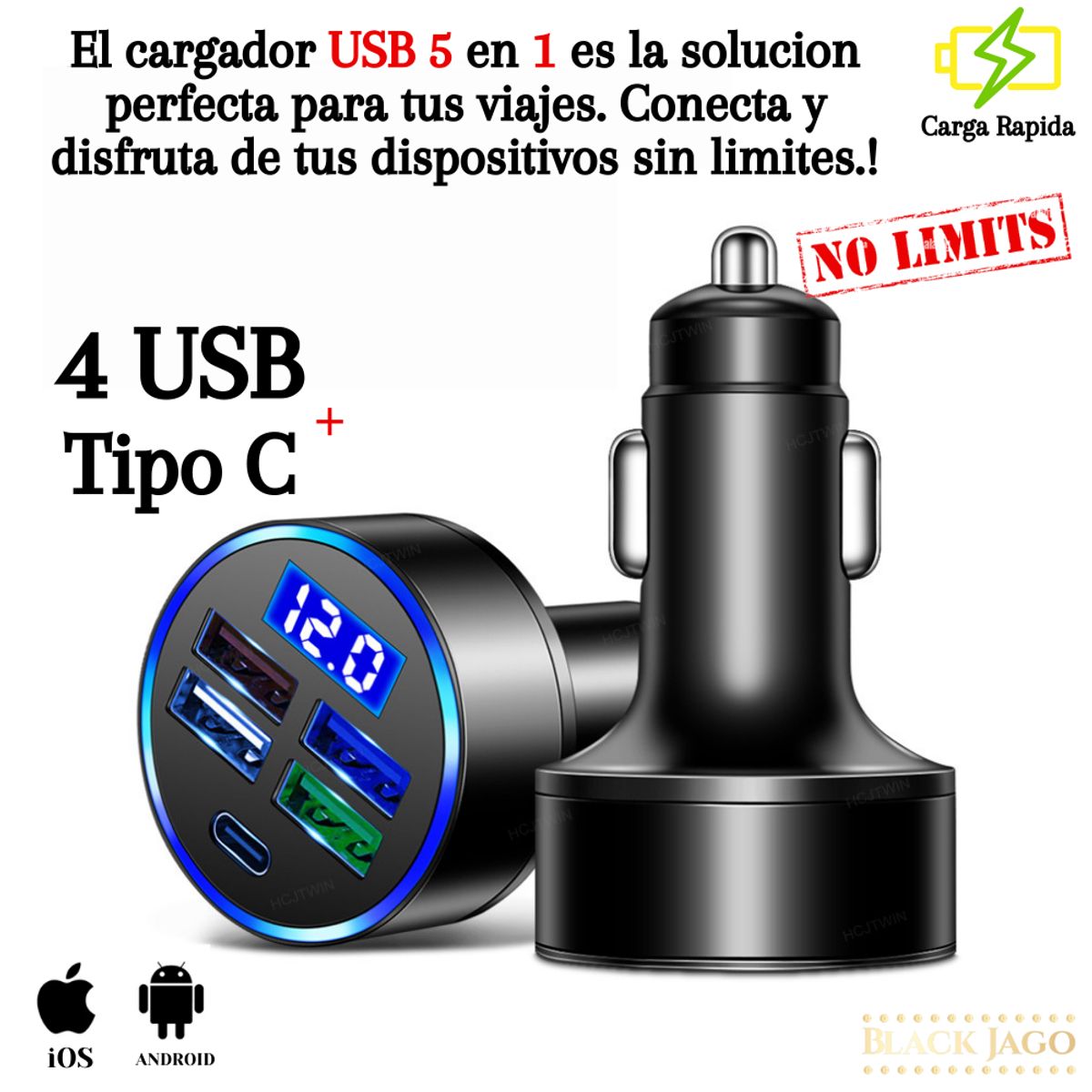 GENERICO - Cargador USB Auto 5 Puertos Carga Ultra rápida