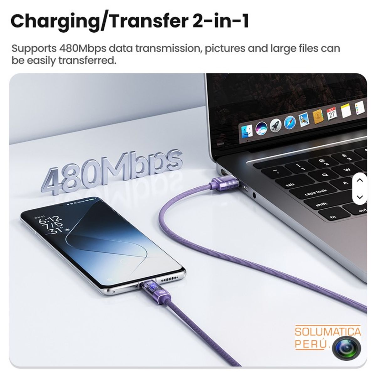 OEM - Cable USB C 100W - 2 Metros de Nylon - Marca Toocki