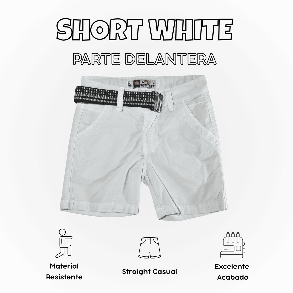 YONISTERS CLOTHING - Short Niño Casual Algodón Drill Tafeta Blanco Yonister Clothing