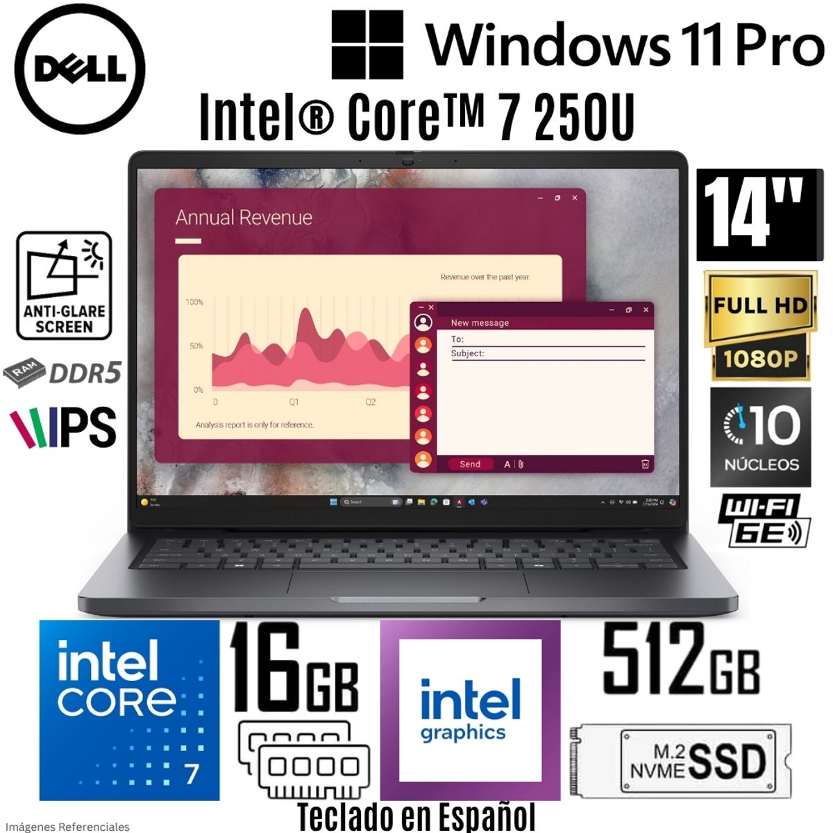 DELL - Laptop Dell Pro 14 PC14250 Intel Core 7 250U 16GB 512GB SSD 14"  FHD Win 11 Pro