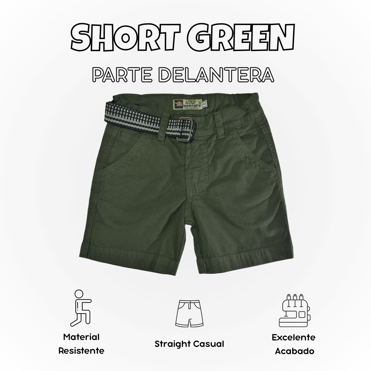 YONISTERS CLOTHING - Short Niño Casual Algodón Drill Tafeta Verde Yonister Clothing
