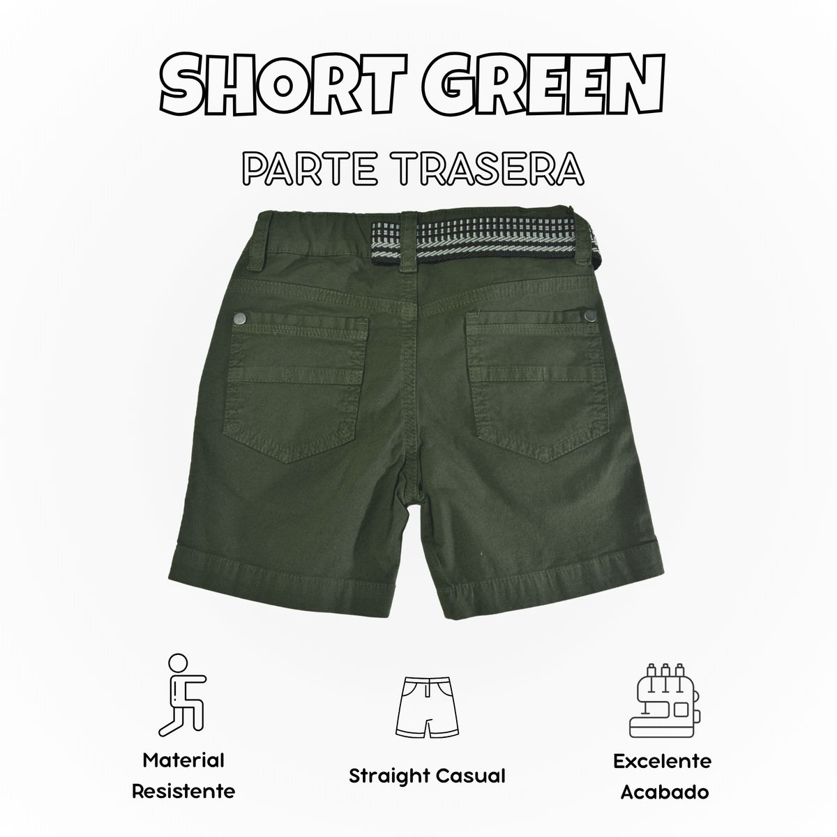 YONISTERS CLOTHING - Short Niño Casual Algodón Drill Tafeta Verde Yonister Clothing