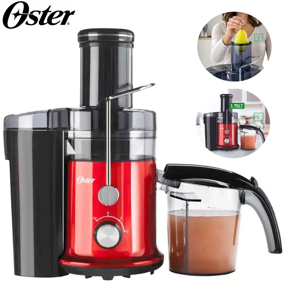 OSTER - Extractor De Jugos Oster FPSTJE320R 2 Velocidades 1.25 L Rojo