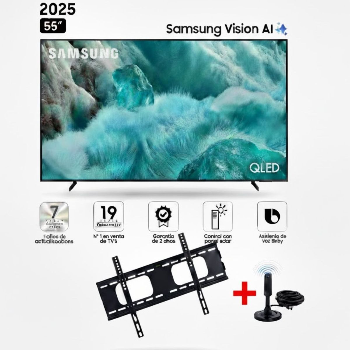 SAMSUNG - Televisor Samsung 55’’ QLED Q7F Vision AI Smart TV (2025) + Rack fijo +  Antena Digital