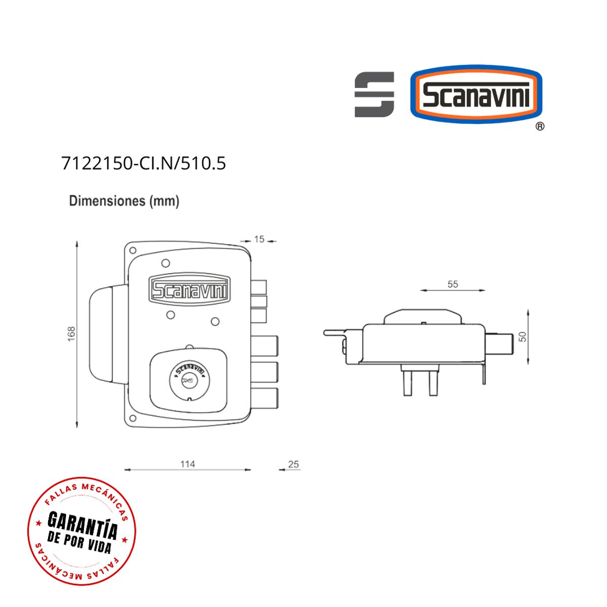 SCANAVINI - Cerradura Blindada de Sobreponer Eléctrica 2150 (abren hacia el interior)