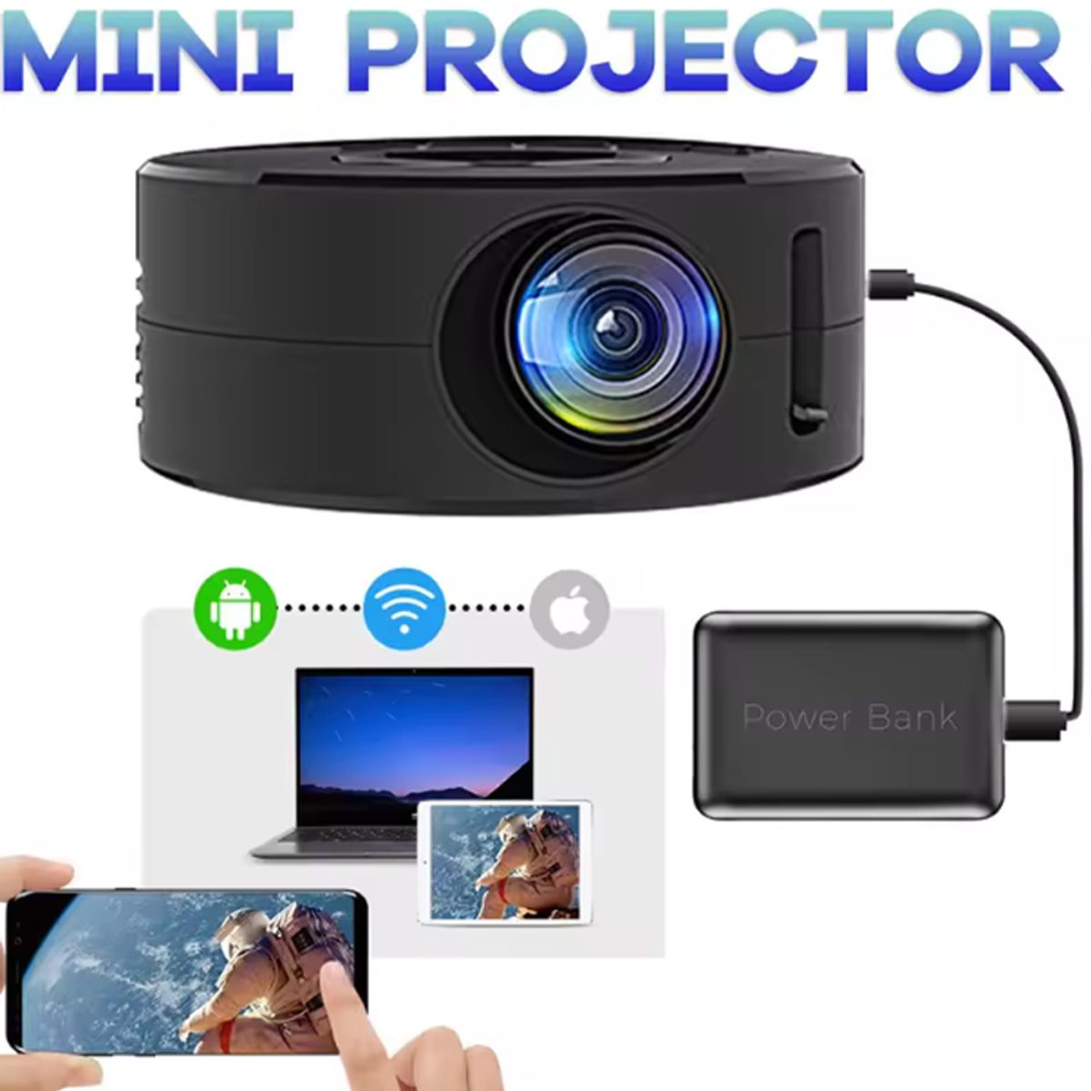 OVOTOUMI - Mini Proyector Inteligente YT200 Cine en Casa Portátil-Negro