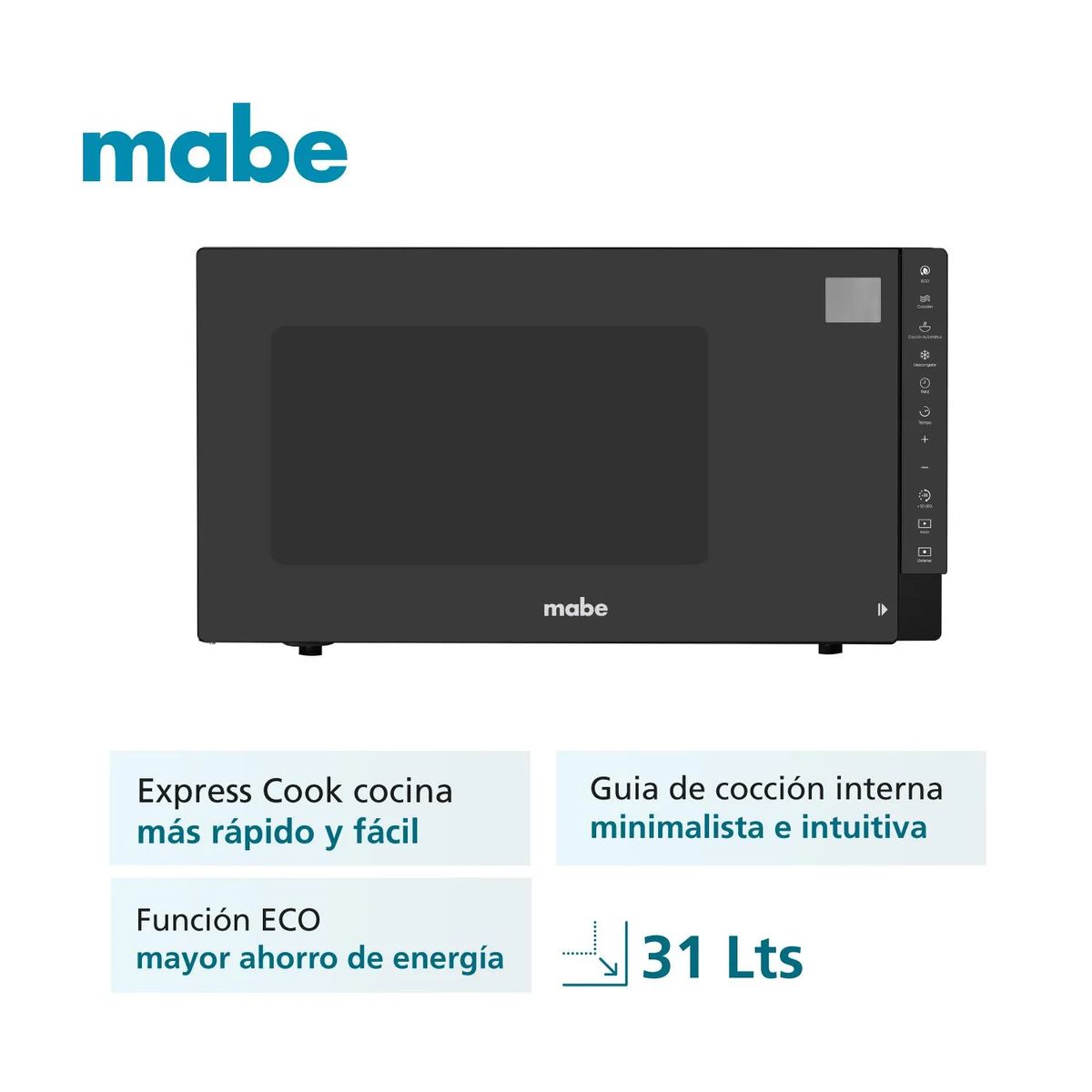 MABE - Horno Microondas 1.1 cu.ft. 31 L Negro Mabe HMM11PNPO
