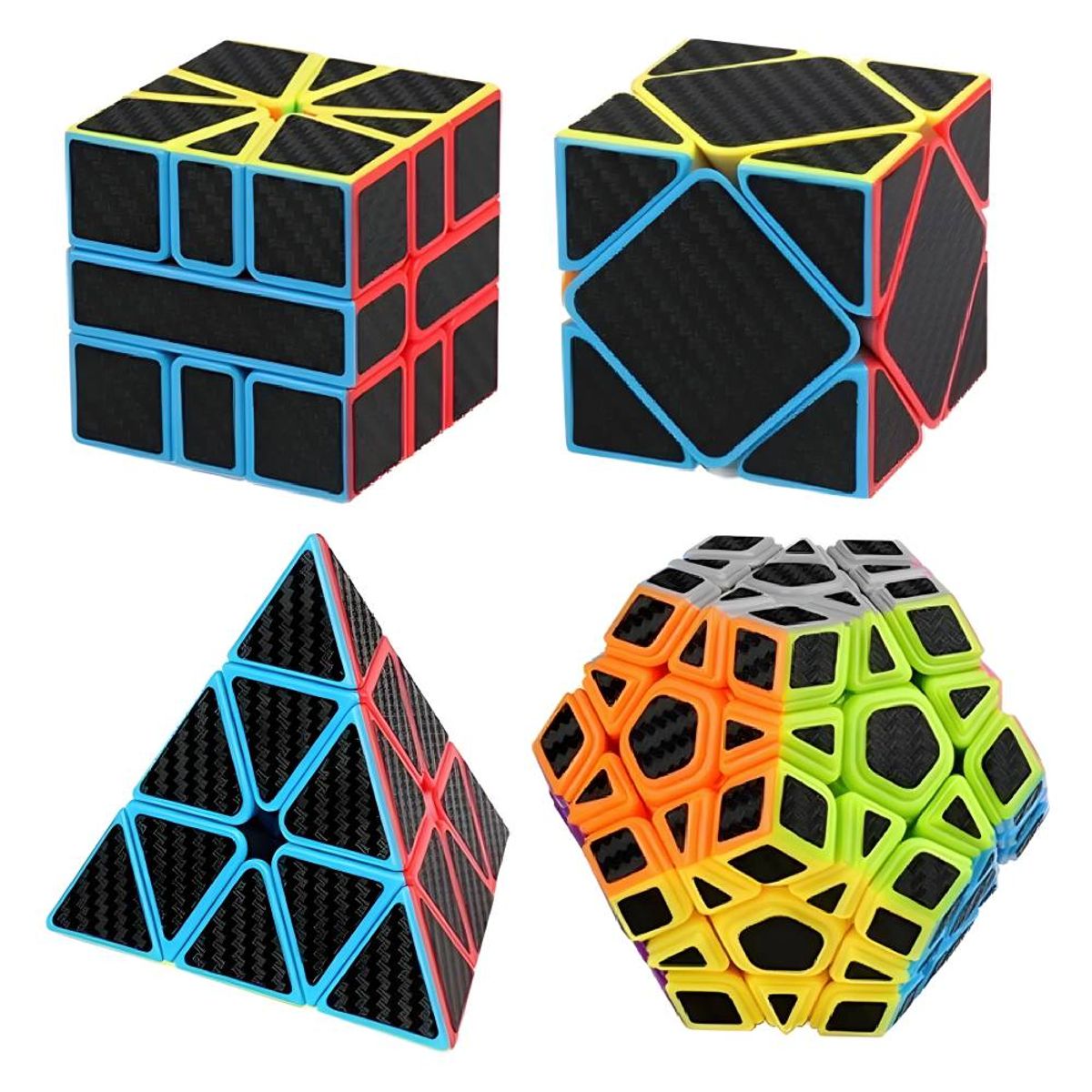 GENERICO - Set 4 Cubos Rubik Diseño Fibra de Carbono