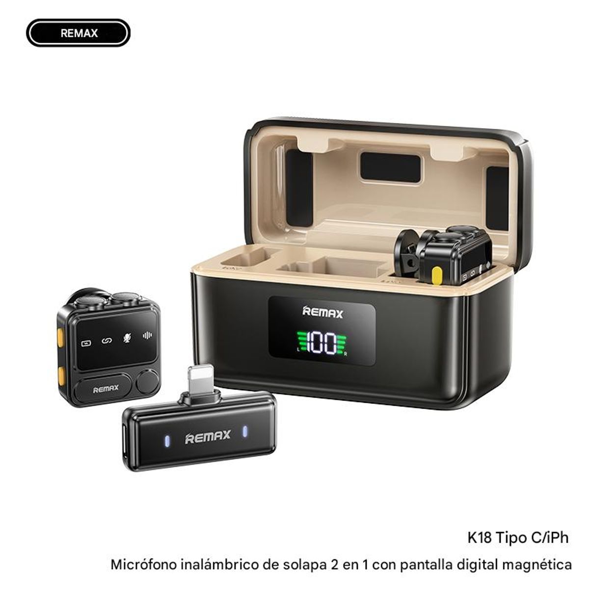 REMAX - MICROFON0 INALAMBRICO  SOLAPERO K18 2025  REMAX, TIPO IPHONE