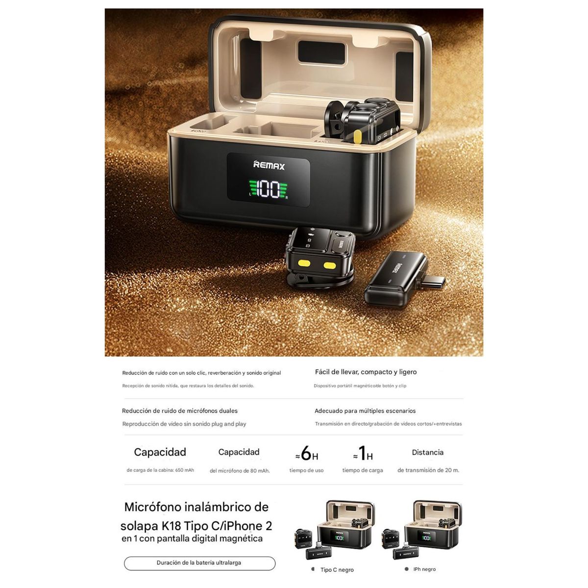 REMAX - MICROFON0 INALAMBRICO  SOLAPERO K18 2025  REMAX, TIPO C