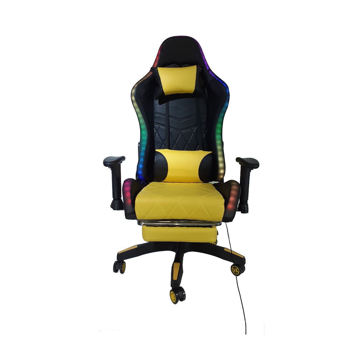 TEMEL - Silla Gamer TEMEL Amarillo Reclina 180° Reposapiés y Luces RGB