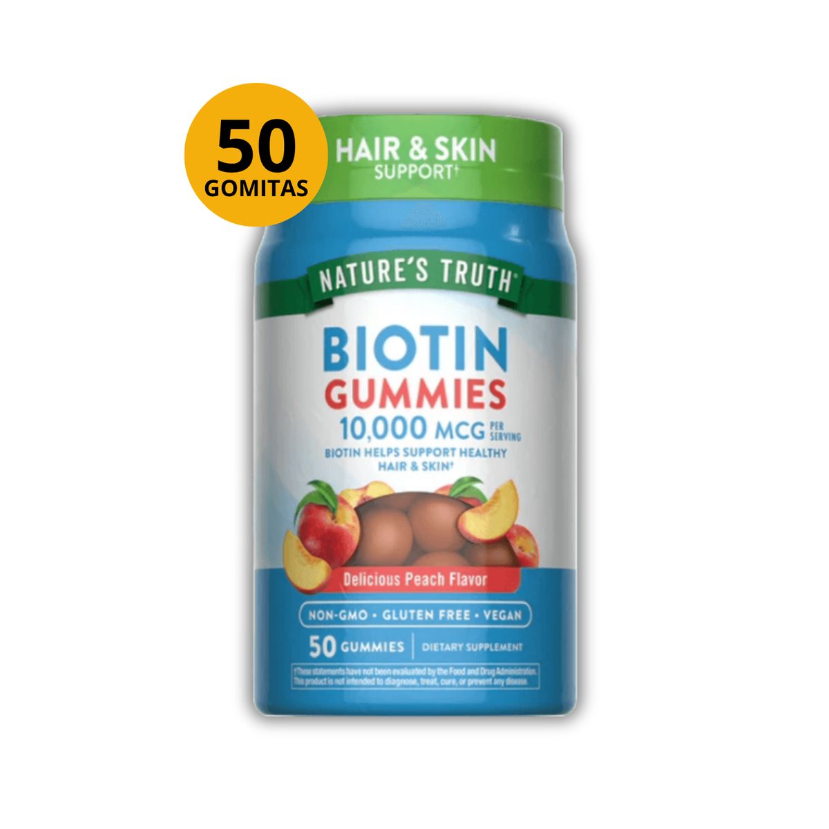 NATURE'S TRUTH - BIOTINA 10.000 MCG - 50 GOMITAS SIN AZUCAR SABOR DURAZNO