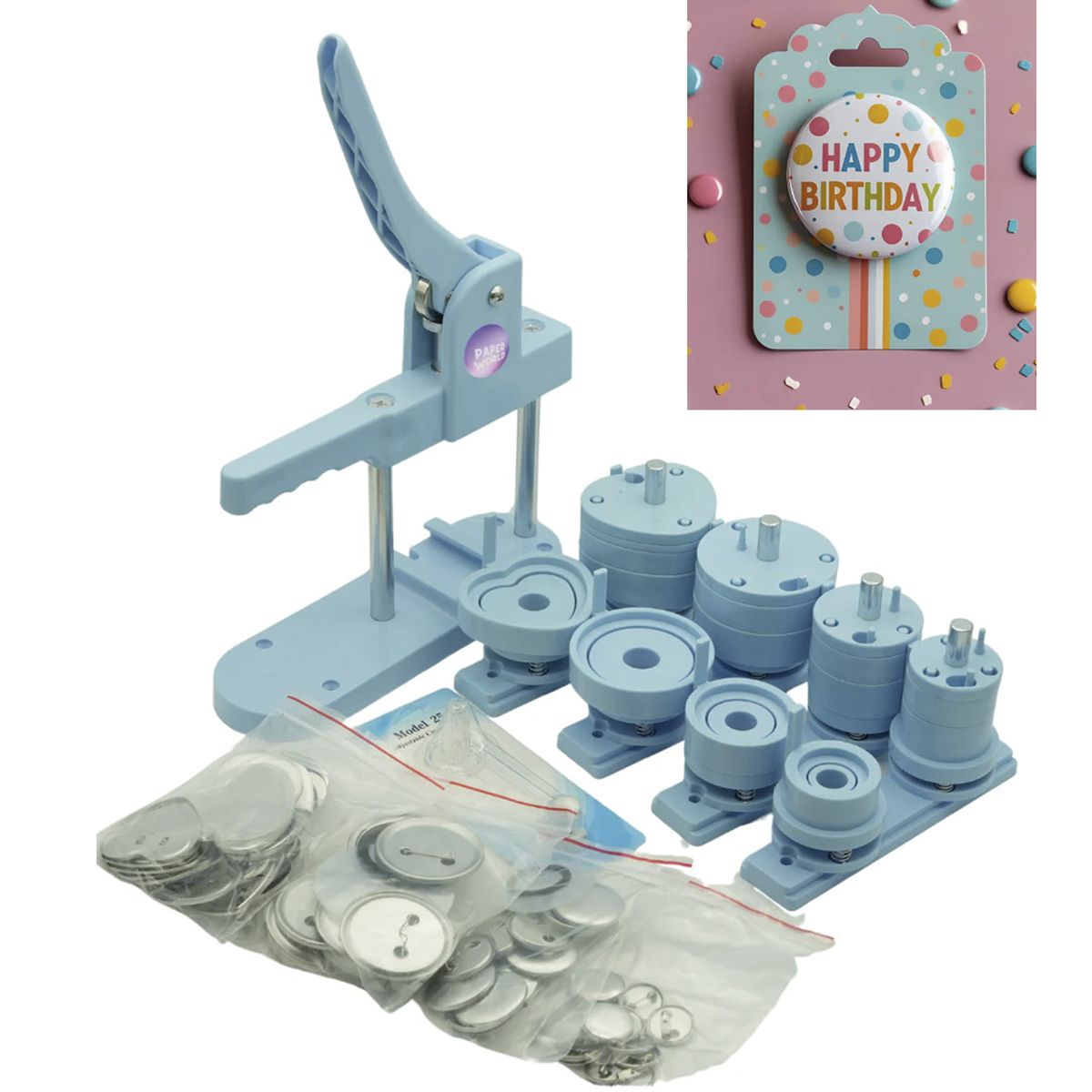 GENERICO - Máquina para Hacer Pines  Botones  Llaveros Metálicos  Button Maker Celeste