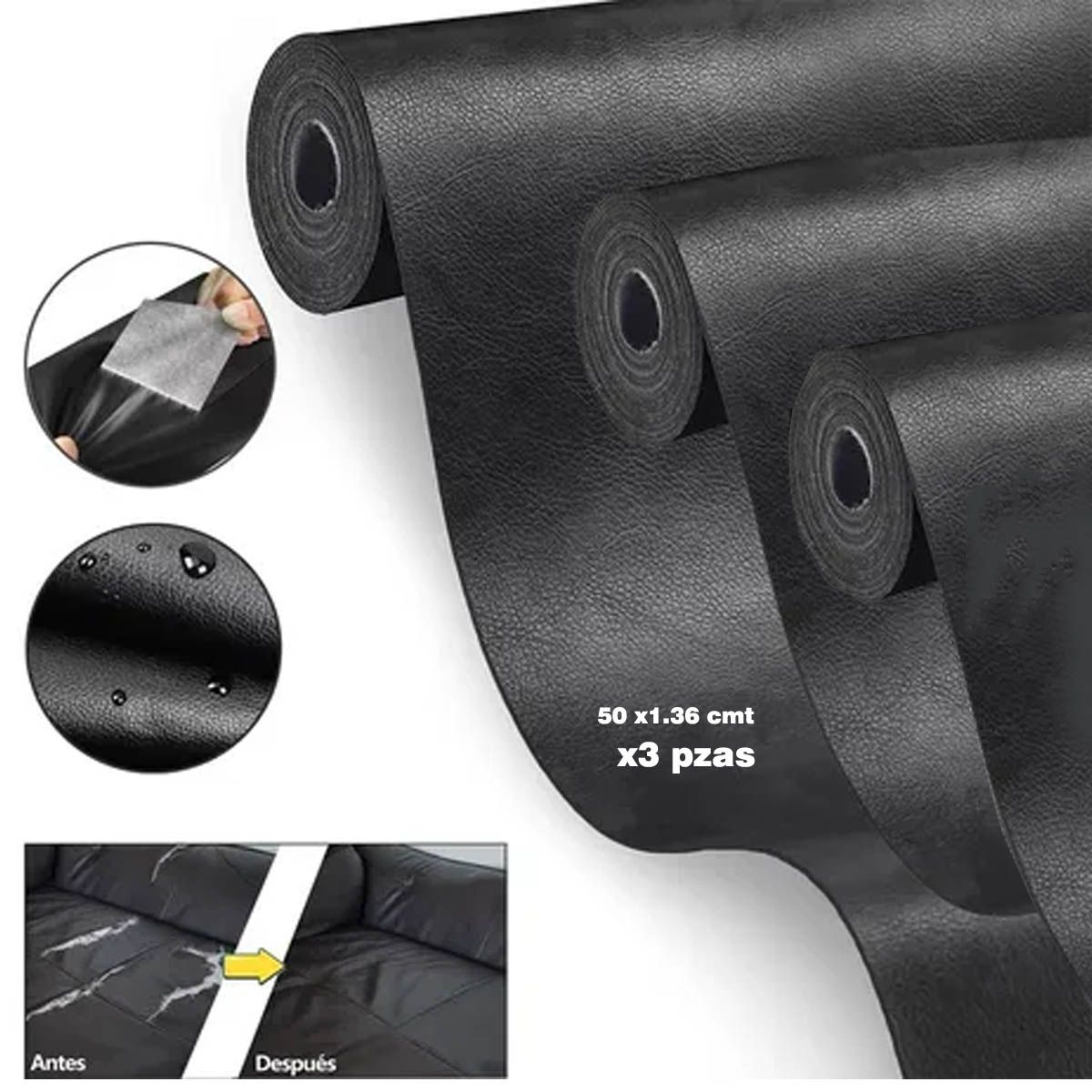 GENERICO - pack 3 Parche De Reparación De Cuero sintetico adhesivo Para Mueble