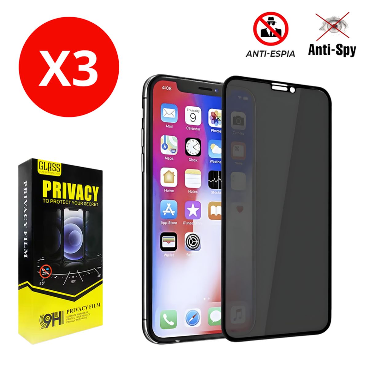 SHIELD - Pack x3 Mica Protector de Pantalla de Vidrio Templado Antiespía para Motorola Moto G55