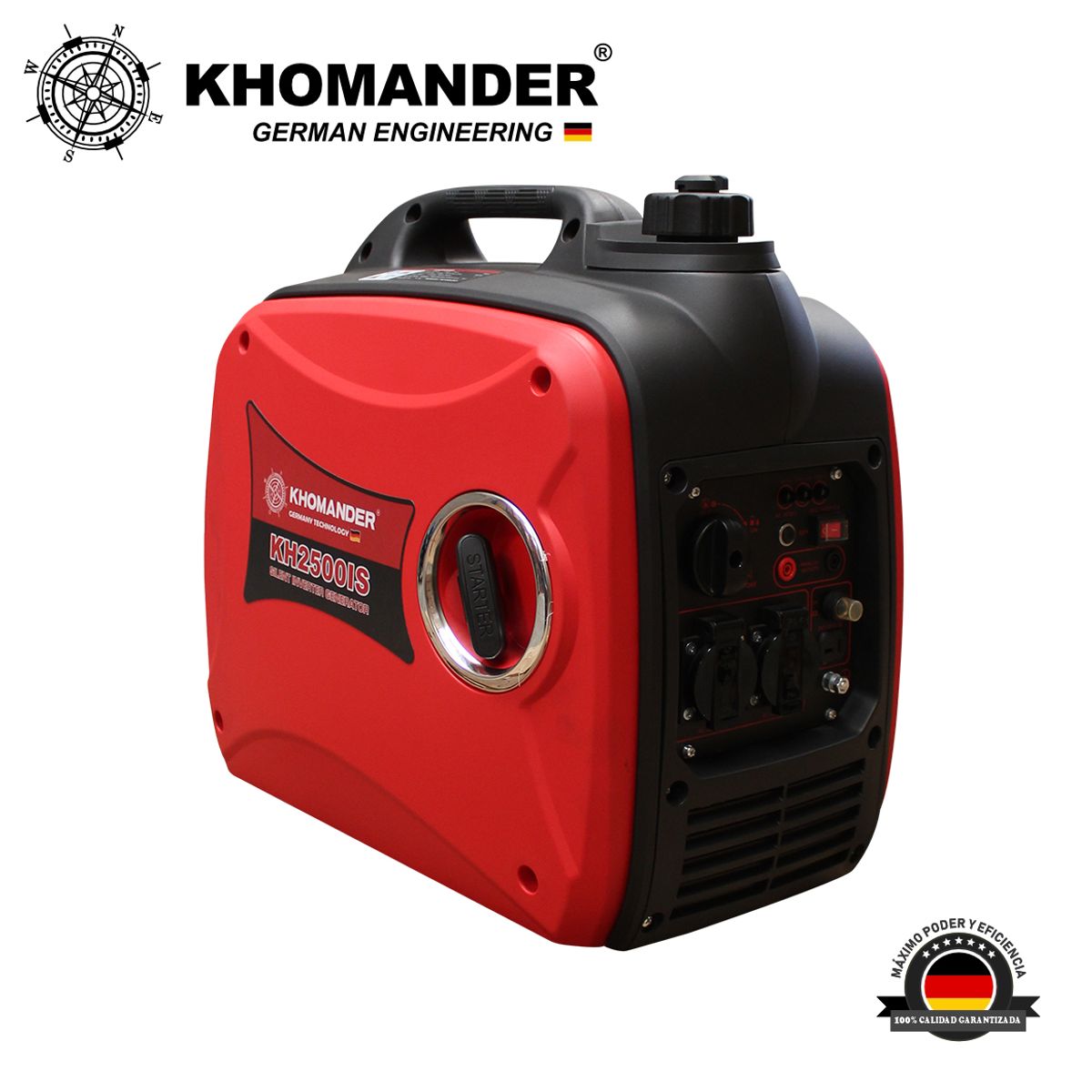 KHOMANDER - GENERADOR INVERTER INVERSOR GASOLINERO SILENCIOSO 2500 W ROJO - KHOMANDER