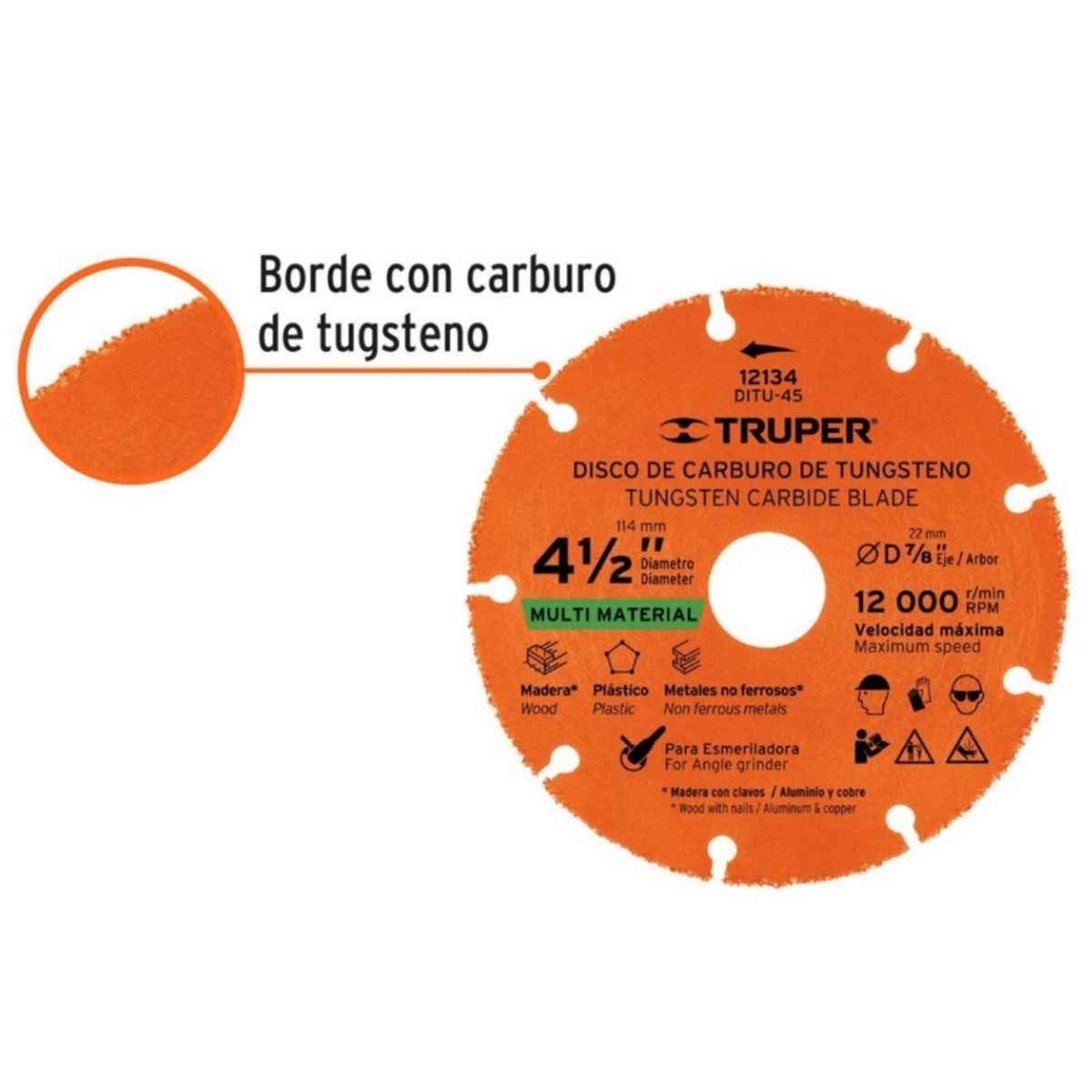 TRUPER - Disco de corte 4 1/2 multimaterial de carburo de tungsteno TRUPER