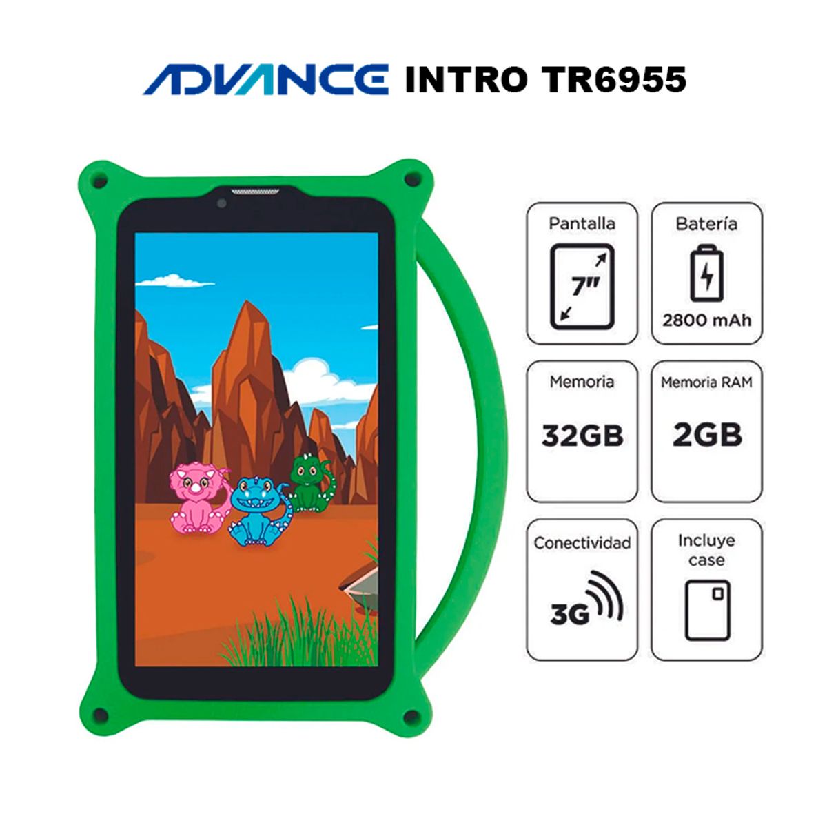 ADVANCE - Tablet Advance Intro TR6955, 7" IPS 1024x600, Android 11 Go, 3G, Dual SIM, 32Gb, Ram 2Gb - Verde