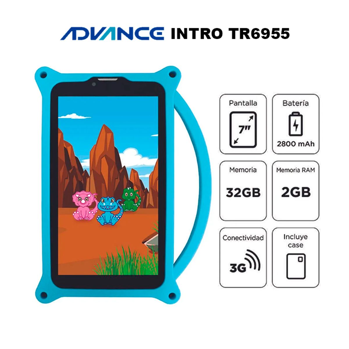 ADVANCE - Tablet Advance Intro TR6955, 7" IPS 1024x600, Android 11 Go, 3G, Dual SIM, 32Gb, Ram 2Gb - Celeste
