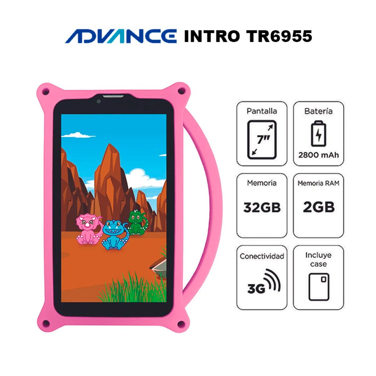 ADVANCE - Tablet Advance Intro TR6955, 7" IPS 1024x600, Android 11 Go, 3G, Dual SIM, 32Gb, Ram 2Gb - Rosado