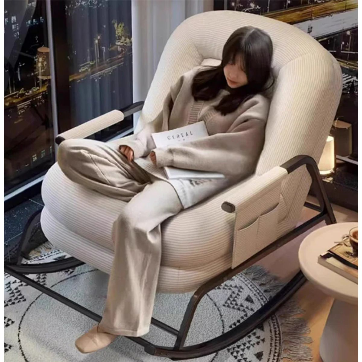 GENERICO - SILLA SILLÓN MECEDORA SOFÁ RECLINABLE PLEGABLE SALA TERRAZA JARDÍN ARENA