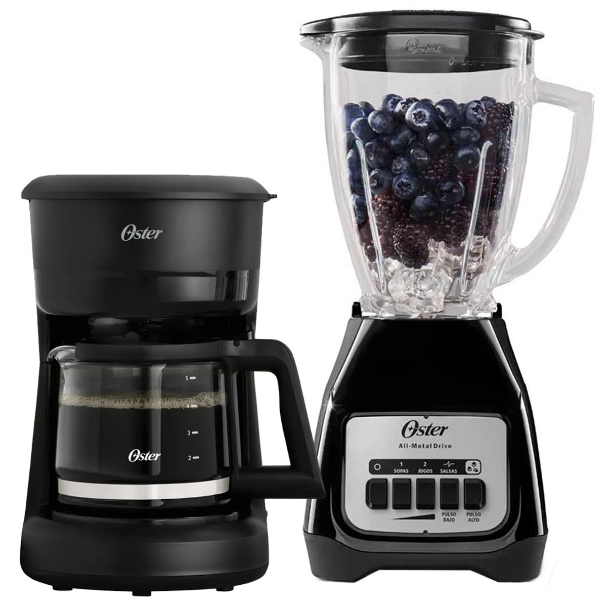 OSTER - Licuadora Oster BLSTKAGBPB Vaso de Vidrio mas Cafetera 5 Tazas Negro