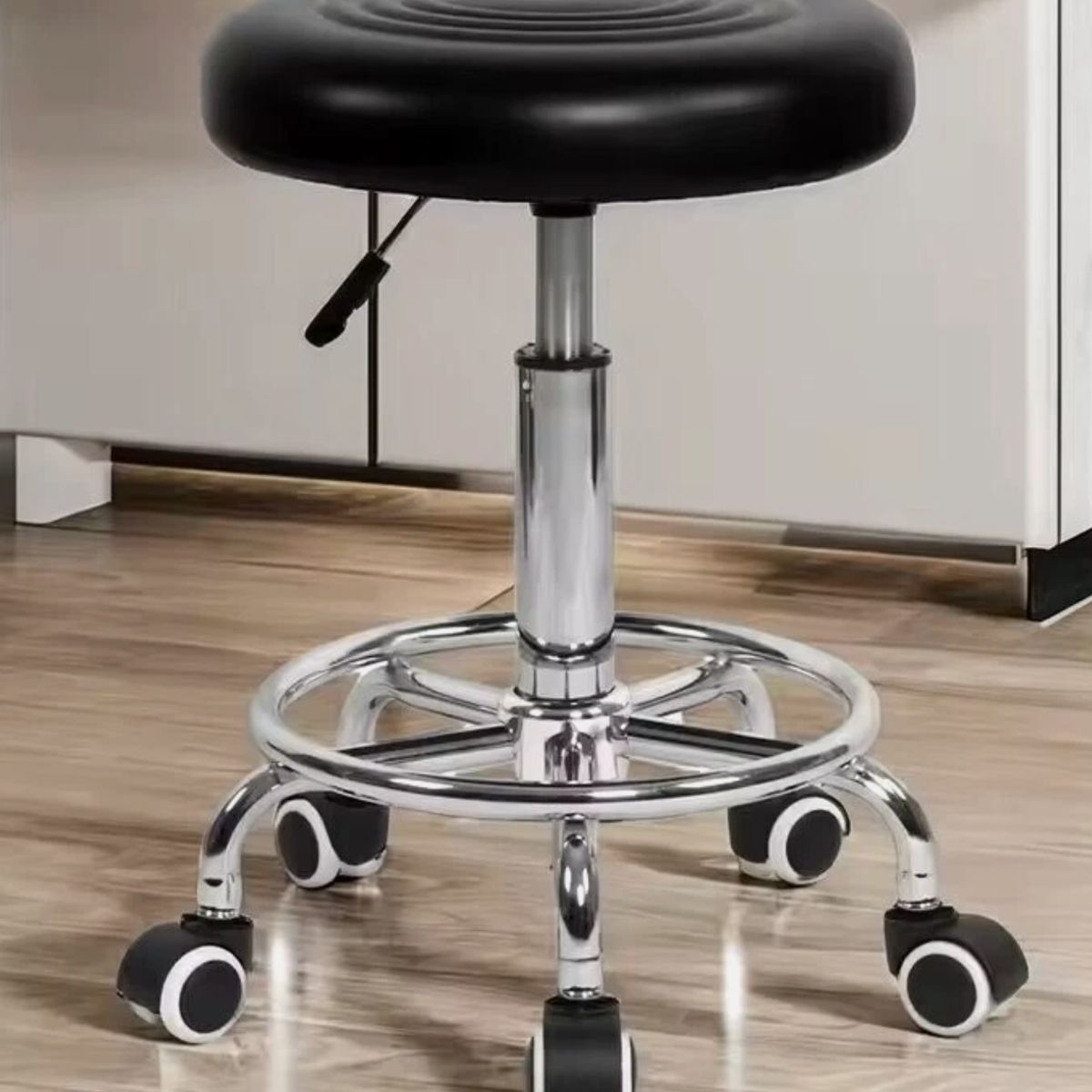 GENERICO - SILLA GIRATORIO MULTIPROPÓSITO CON ESPALDAR Y BASE DE ACERO INOXIDABLE NEGRO