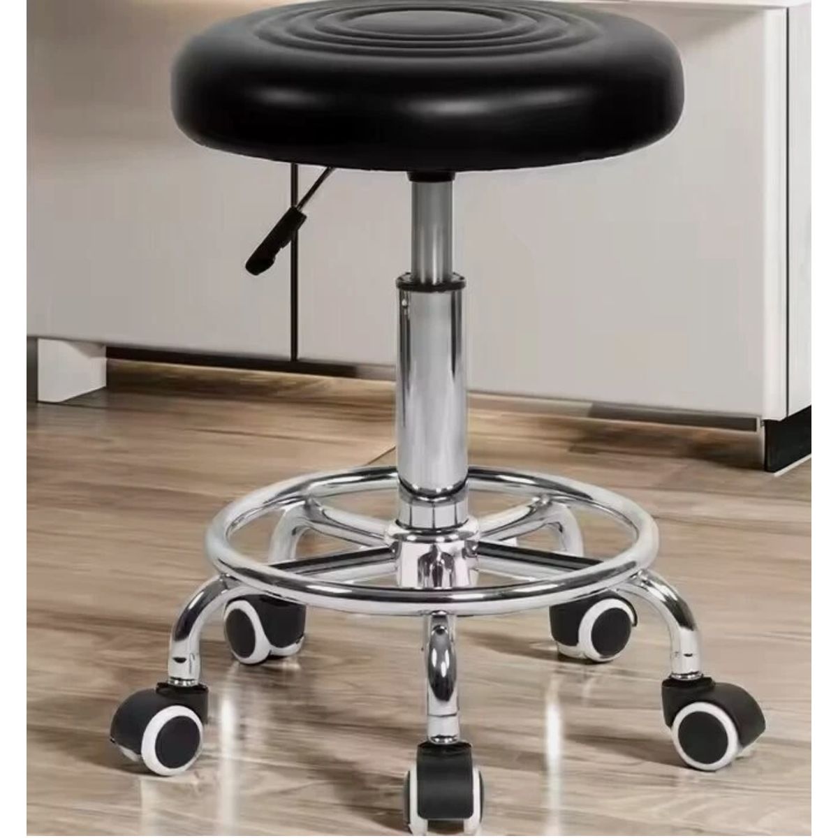 GENERICO - SILLA GIRATORIO MULTIPROPÓSITO CON ESPALDAR Y BASE DE ACERO INOXIDABLE NEGRO