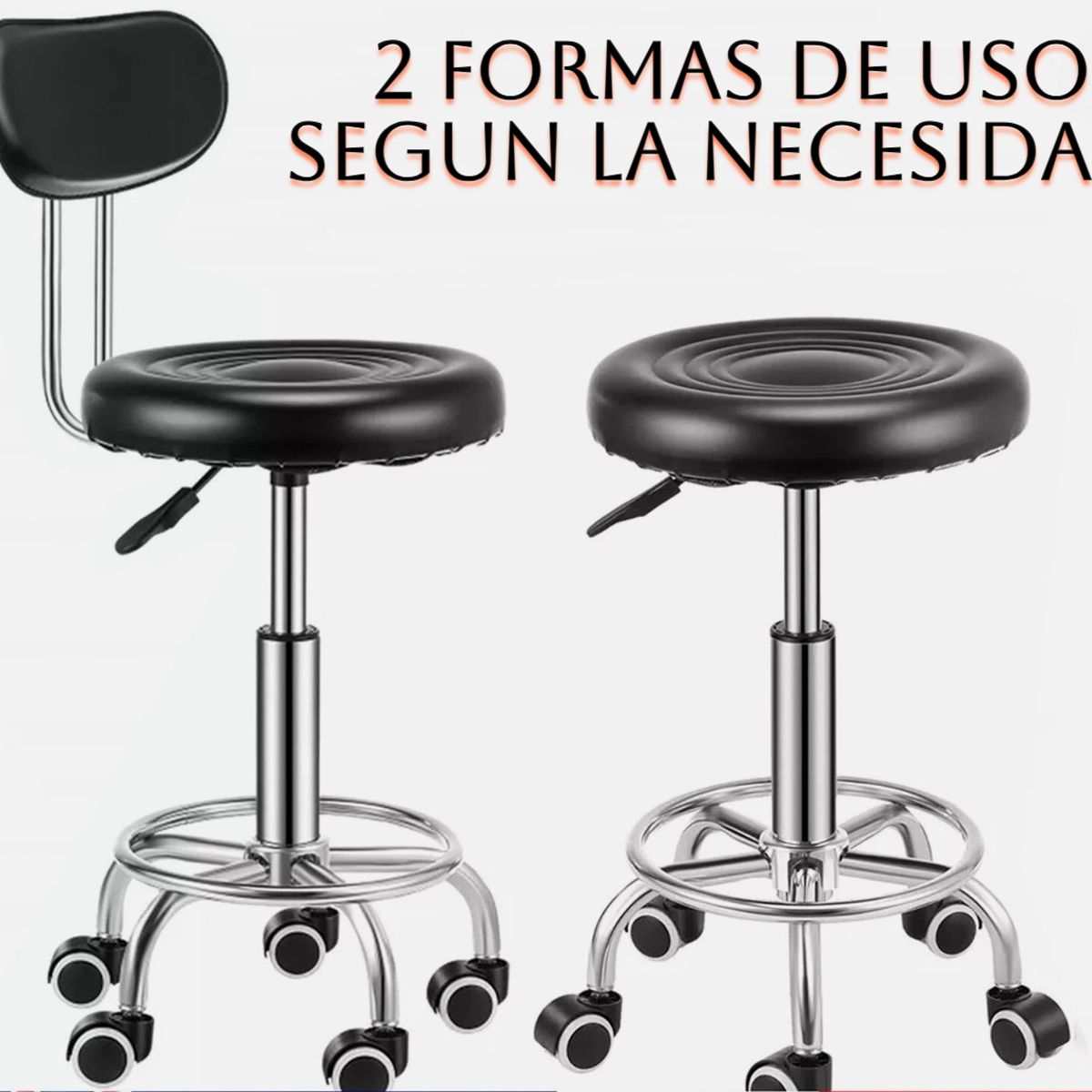GENERICO - SILLA GIRATORIO MULTIPROPÓSITO CON ESPALDAR Y BASE DE ACERO INOXIDABLE NEGRO
