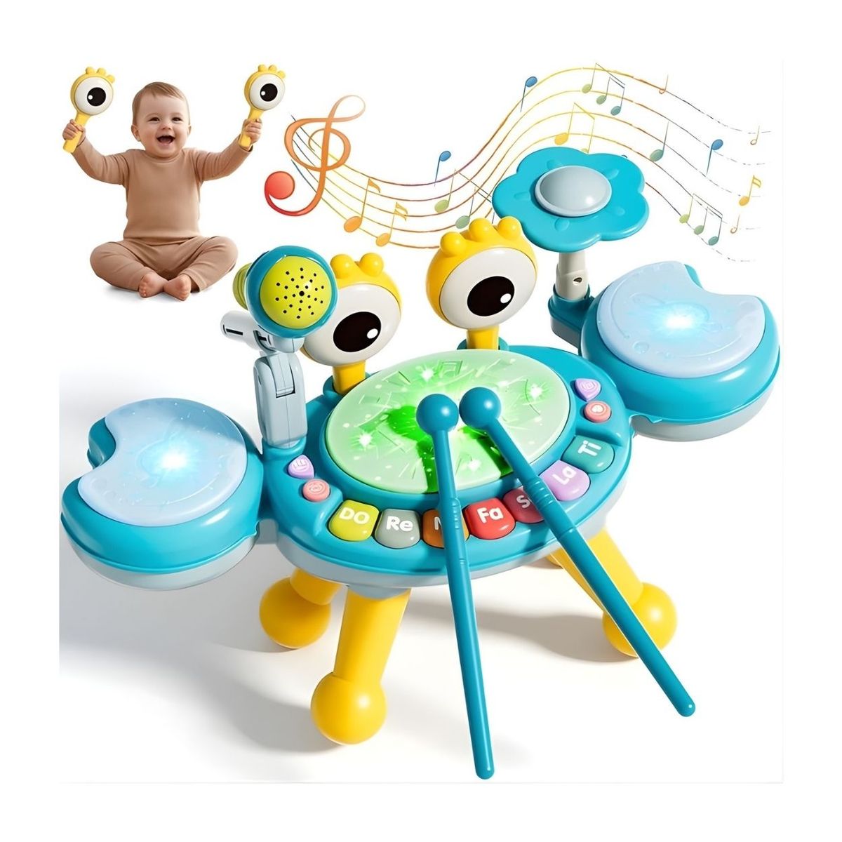 GENERICO - Crab Jazz Drum Cangrejo Batería Juguete Musical 3 en 1 para Bebé Niño