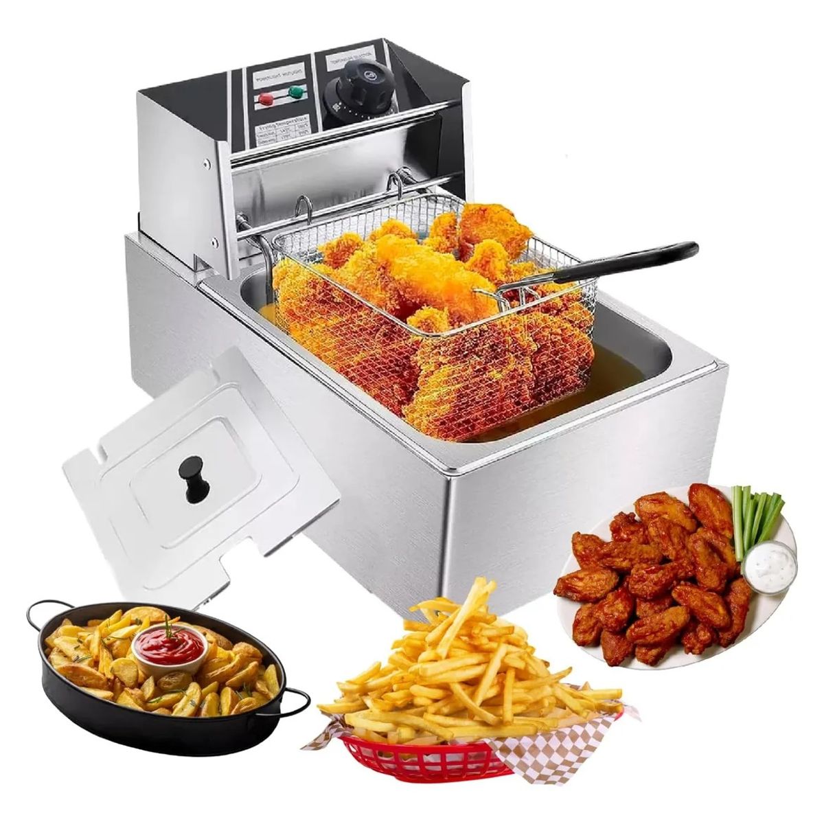 EVERSO - Freidora Electrica Capacidad 6 Litro Industrial Acero Inox Plateado