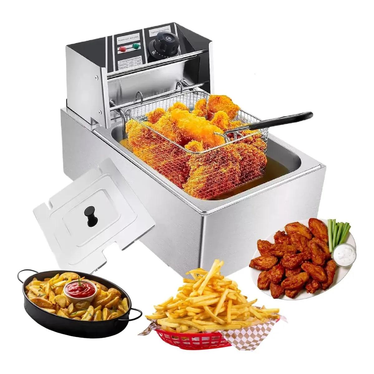 EVERSO - Freidora Electrica Capacidad 6 Litro Industrial Acero Inox Plateado