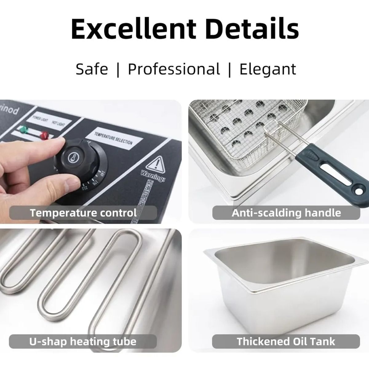 EVERSO - Freidora Electrica Capacidad 6 Litro Industrial Acero Inox Plateado