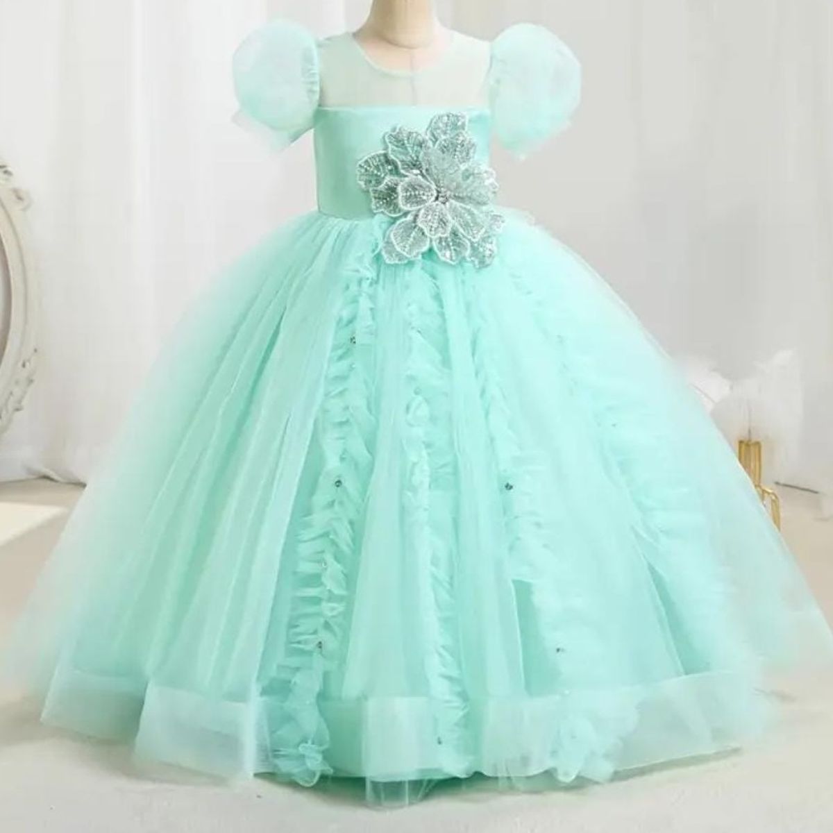 GENERICO - Vestido Princesa Niña Verde Agua Talla 10