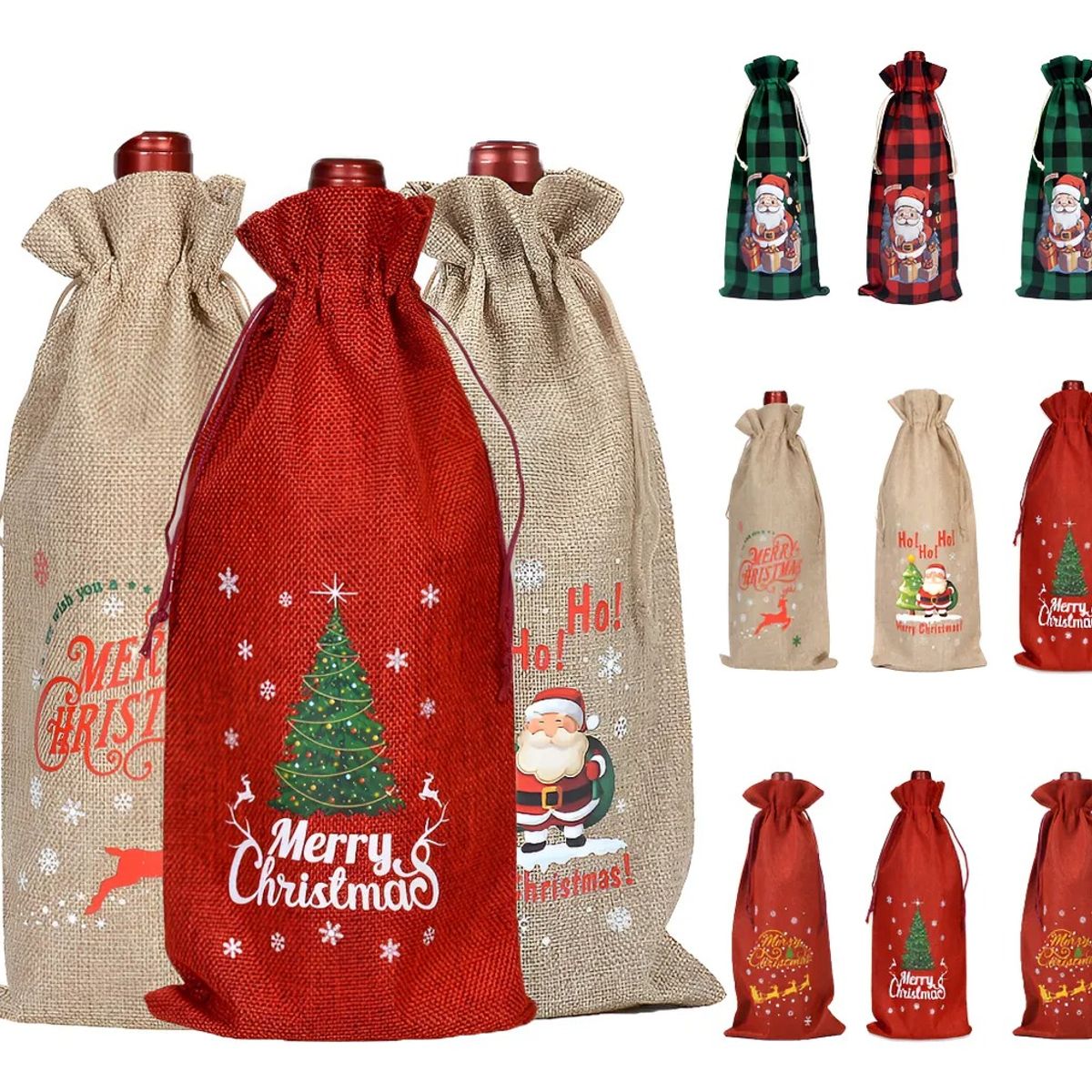 EVERSO - Bolsas De Regalos Navidad Para Botellas De Vino 12 Unidades 6 Rojo Y 6 Marrón