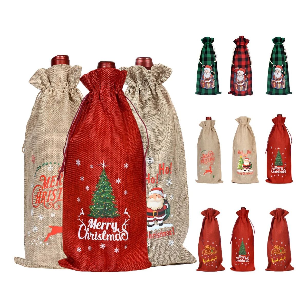 EVERSO - Bolsas De Regalos Navidad Para Botellas De Vino 12 Unidades 6 Rojo Y 6 Marrón