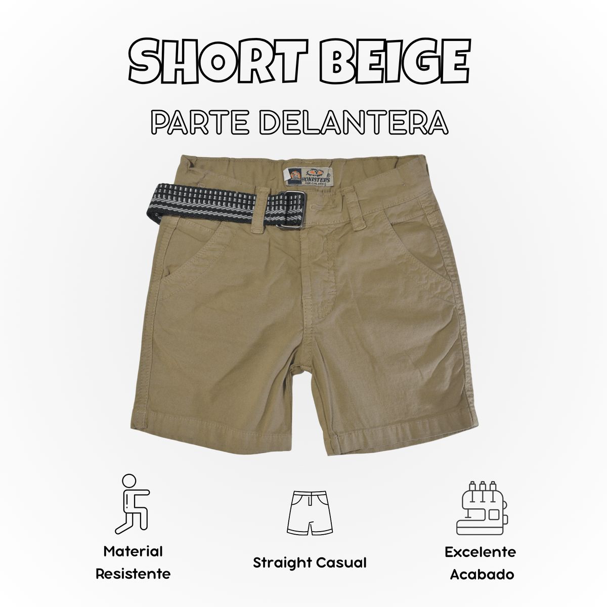 YONISTERS CLOTHING - Short Niño Casual Algodón Drill Tafeta Beige Yonister Clothing