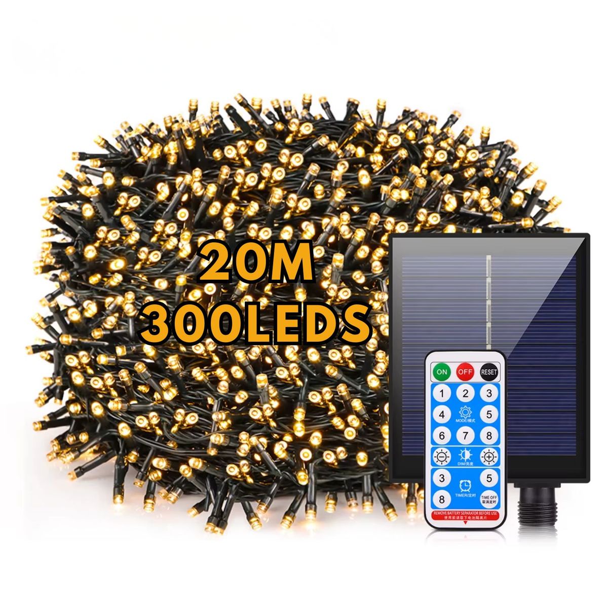 ARTEZA - Luces Navideñas Solares LED 20 Metros 300 Luces Exterior Impermeable Con Control Remoto