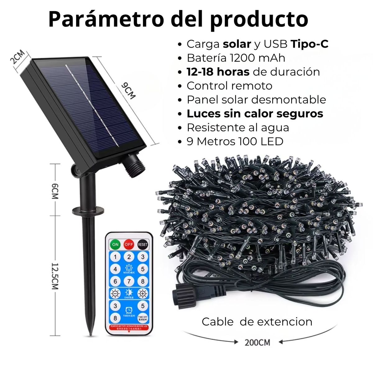 ARTEZA - Luces de Navidad LED Solares 20 Metros 300 Luces Exterior Mando a Distancia (8 Modos)