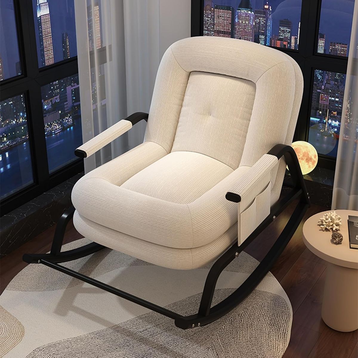 GENERICO - SILLA SILLÓN MECEDORA SOFÁ RECLINABLE PLEGABLE SALA TERRAZA JARDÍN BEIGE