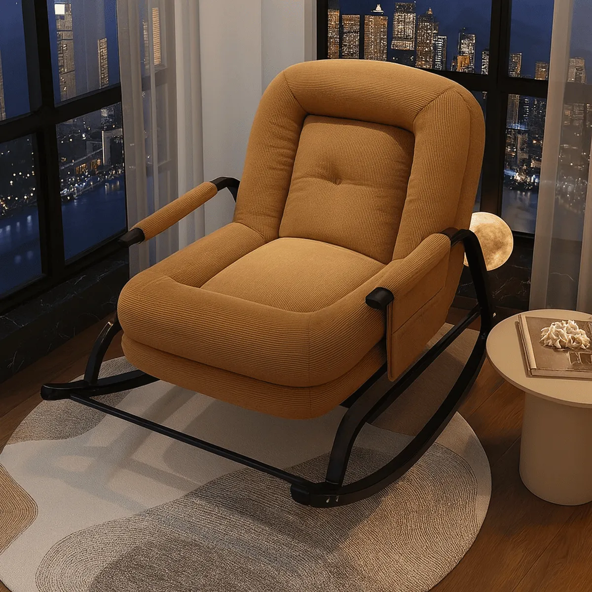 GENERICO - SILLA SILLÓN MECEDORA SOFÁ RECLINABLE PLEGABLE SALA TERRAZA JARDÍN CAMEL