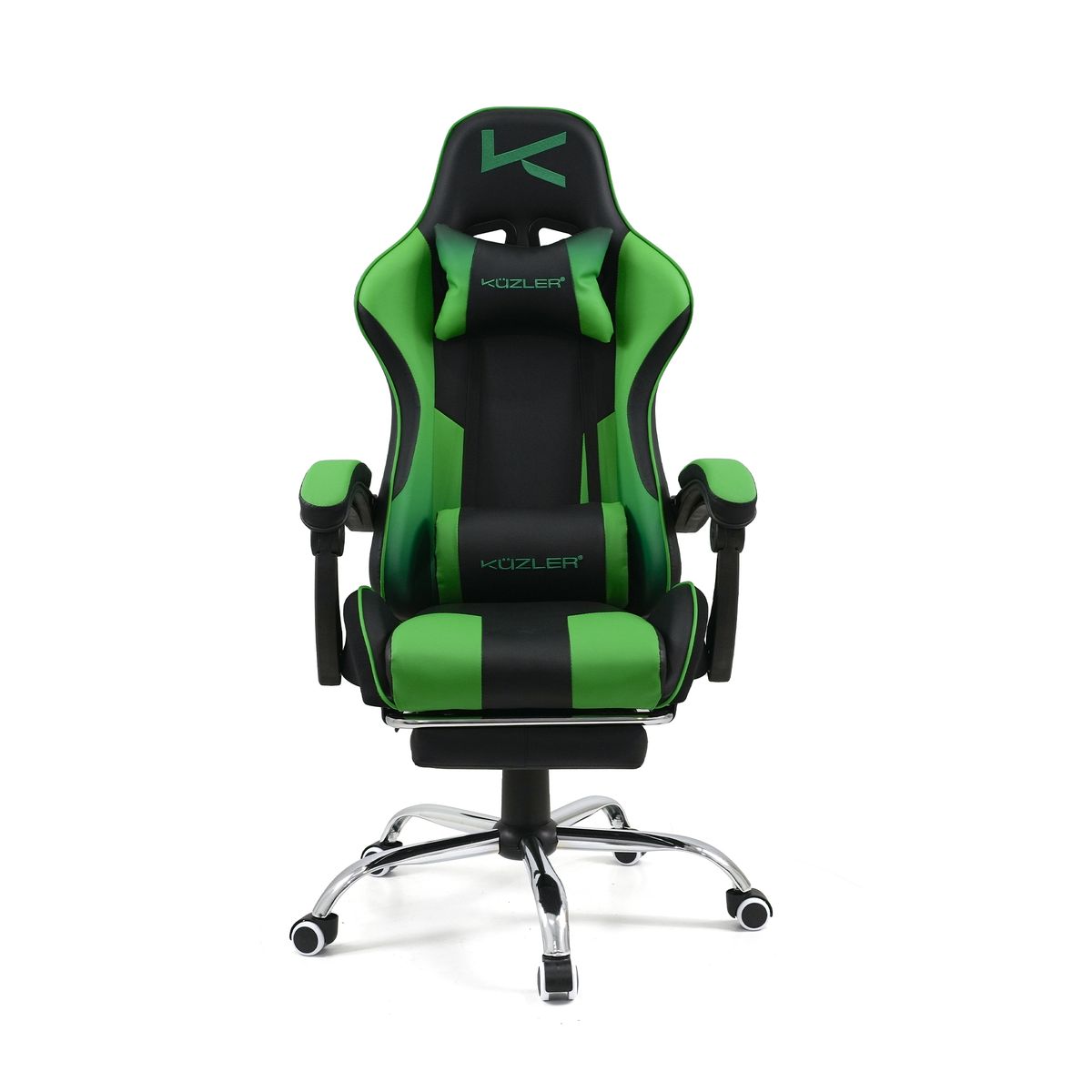KUZLER - Silla Gamer Kuzler Verde Masajeador Lumbar Reposapiés y Base Metálica RIK-101G