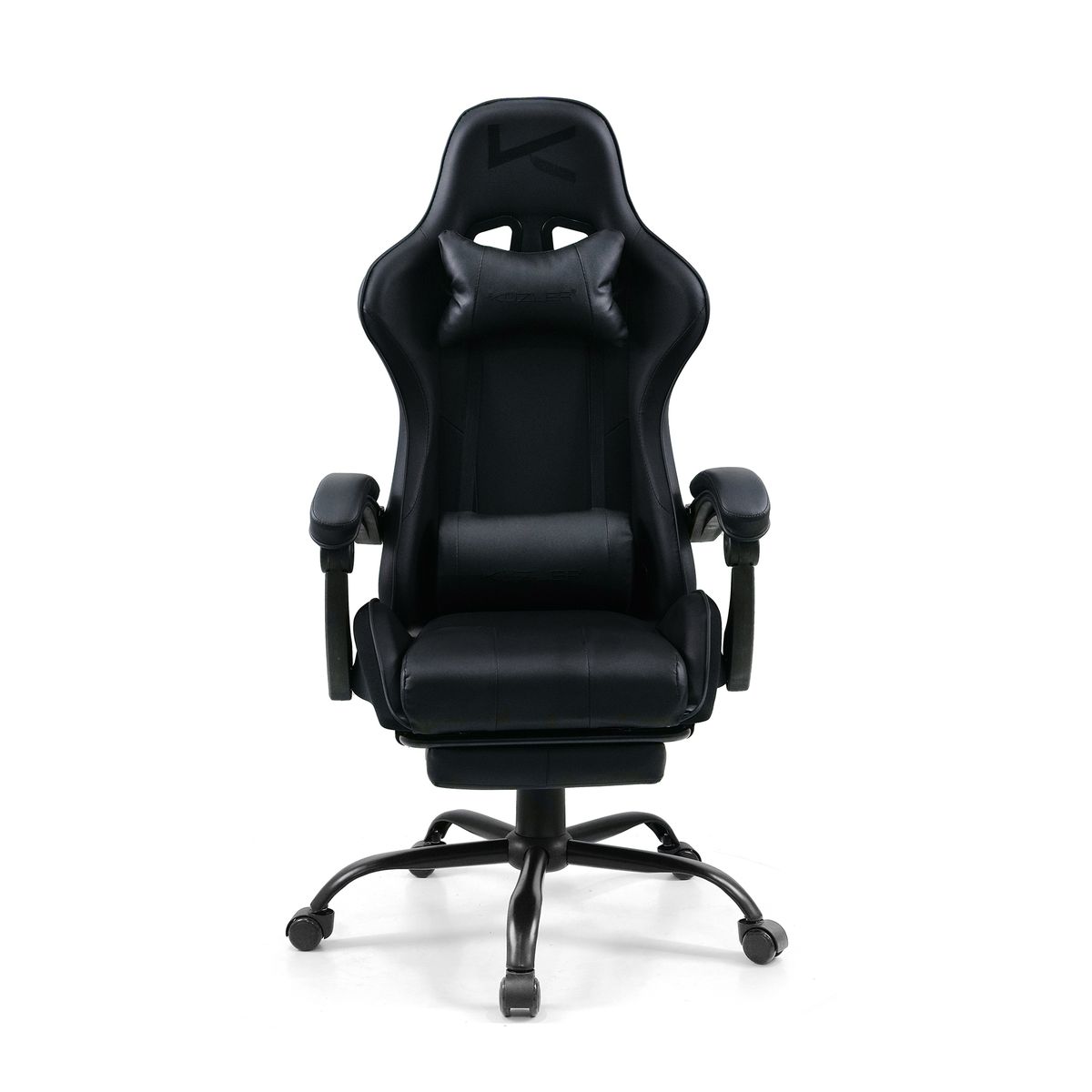 KUZLER - Silla Gamer Kuzler Negra Masajeador Lumbar Reposapiés y Base Metálica RIK-101AB